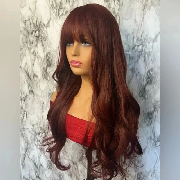 Burgundy Red Long Wavy Wig Natural Realistic Hair look - Picture 5 of 6